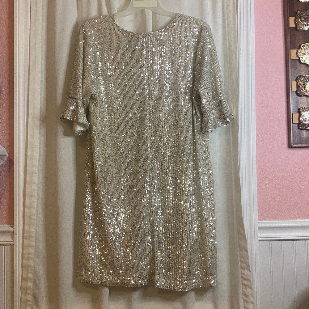 CeCe Sparkling Silver Sequin Dress - Picture 3 of 3